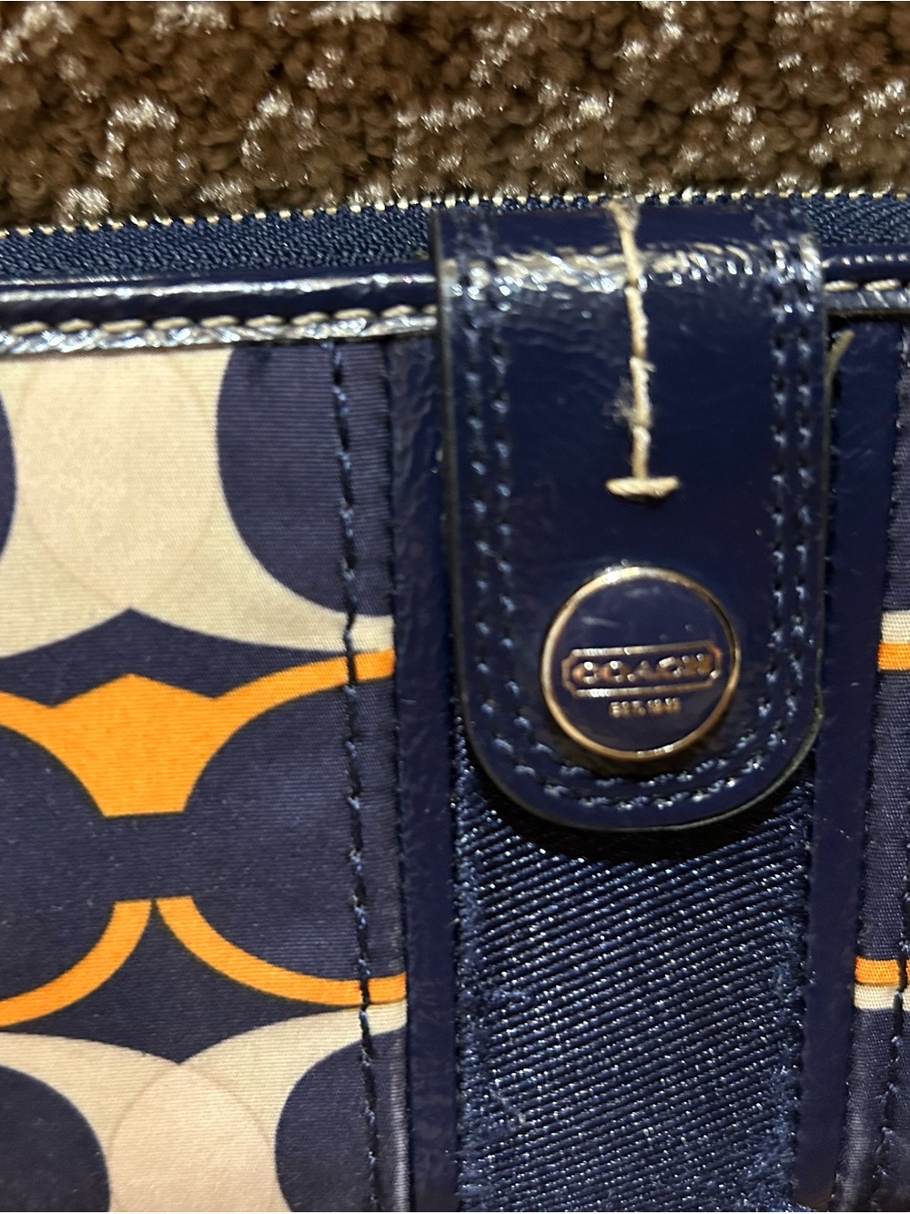 Coach Navy Orange White C Signature Zip Wallet. Like New. License window coin - Picture 2 of 8